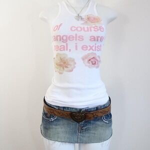 y2k angels are real floral graphic tank white ribbed baby tee size S
